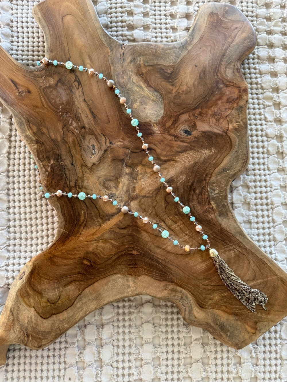 Boho Turquoise Beaded Long Tassel Statement Necklace